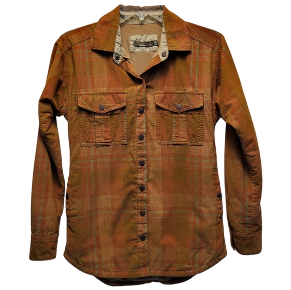 Prana Womens Plaid Corduroy Finnegan Top in Sunried - Size XS - Picture 4 of 7